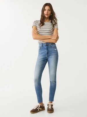 Stradivarius D09 Jeansy skinny z bardzo wysokim stanem  ŚREDNI NIEBIESKI DENIM