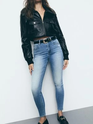 Stradivarius D09 Jeansy skinny super high waist  ŚREDNI NIEBIESKI DENIM