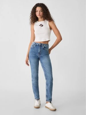 Stradivarius D10 Jeansy mom fit typu slim  Denimowy średni Light Blue