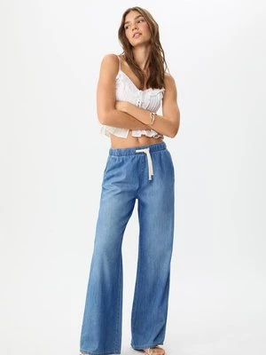 Stradivarius D35 Luźne dżinsowe spodnie ze sznurkiem  ŚREDNI NIEBIESKI DENIM