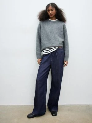 Stradivarius D35 Luźne dżinsowe spodnie ze sznurkiem  WYBLAKŁY DENIM