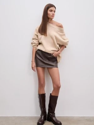 Stradivarius D62 Mini spódnico-spodnie ze sztucznej skóry  Brązowy