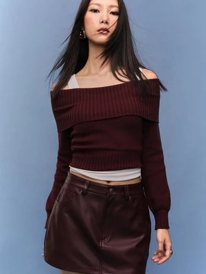 Stradivarius D62 Mini spódnico-spodnie ze sztucznej skóry  Wiśniowy