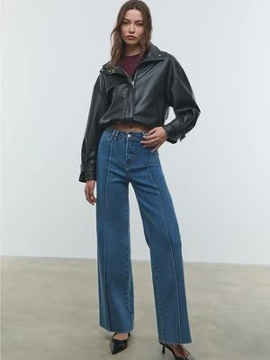 Stradivarius D63 Jeansy szerokie nogawki z przeszyciami  ŚREDNI NIEBIESKI DENIM