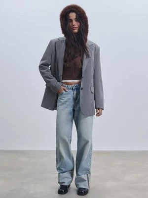 Stradivarius D65 Jeansy proste z podwinięciem  ŚREDNI NIEBIESKI DENIM