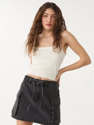 Stradivarius D66 Jeansowa spódnica mini cargo  Czarny sprany