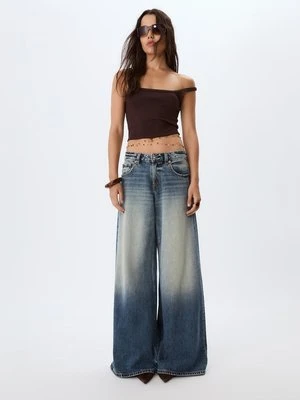 Stradivarius D66 Jeansy super szerokie z niskim stanem  NIEBIESKI DENIM OVERDYED