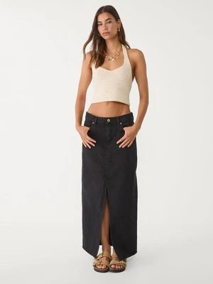 Stradivarius D70 Jeansowa spódnica średniej długości o luźnym kroju  CZARNY DENIM