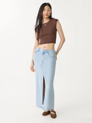 Stradivarius D70 Jeansowa spódnica średniej długości o luźnym kroju  Niebieski denim