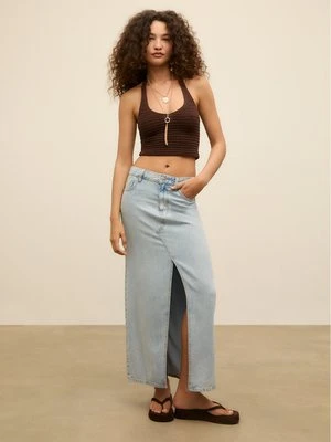 Stradivarius D70 Jeansowa spódnica średniej długości o luźnym kroju  Niebieski denim