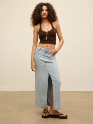 Stradivarius D70 Jeansowa spódnica średniej długości o luźnym kroju  Niebieski denim