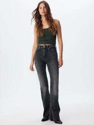 Stradivarius D74 Dżinsy dzwony z rozcięciem  CZARNY DENIM Z EFEKTEM SPRANIA
