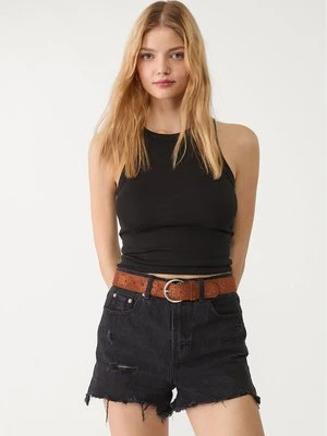 Stradivarius D75 Spodenki jeansowe z przetarciami  Ciemnoszary