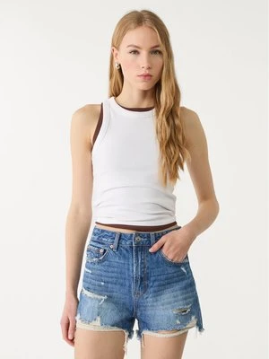 Stradivarius D75 Spodenki jeansowe z przetarciami  Średni niebieski