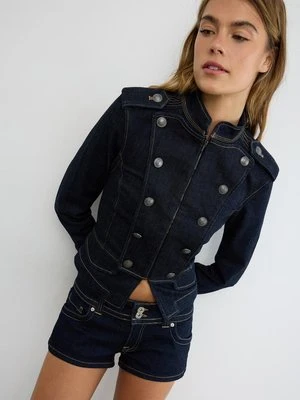 Stradivarius D76 Jeansowe mikro spodenki  ŚREDNI NIEBIESKI DENIM