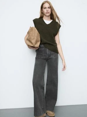 Stradivarius D77 Jeansy minimalistyczne z kieszeniami  CIEMNOSZARY DENIM