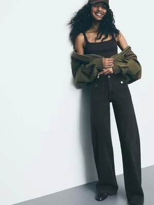 Stradivarius D77 Jeansy minimalistyczne z kieszeniami  CZARNY DENIM