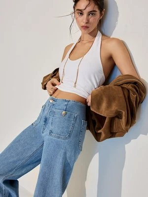 Stradivarius D77 Jeansy minimalistyczne z kieszeniami  ŚREDNIOJASNY NIEBIESKI DENIM