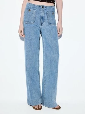 Stradivarius D77 Jeansy minimalistyczne z kieszeniami  ŚREDNIOJASNY NIEBIESKI DENIM