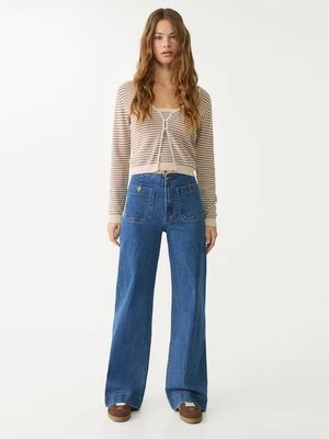 Stradivarius D77 Minimalistyczne jeansy z kieszeniami  Niebieski overdye