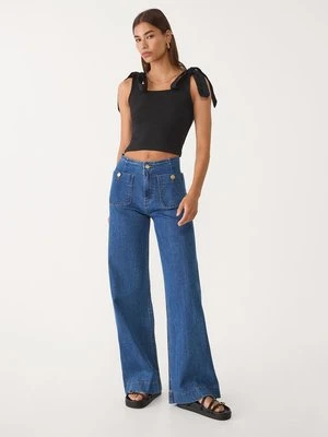 Stradivarius D77 Minimalistyczne jeansy z kieszeniami  ŚREDNI NIEBIESKI DENIM
