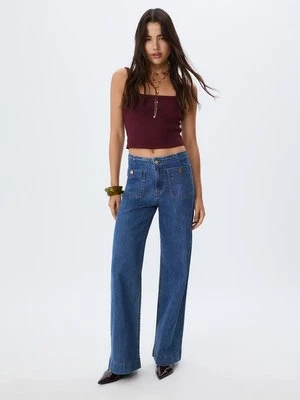 Stradivarius D77 Jeansy minimalistyczne z kieszeniami  ŚREDNI NIEBIESKI DENIM
