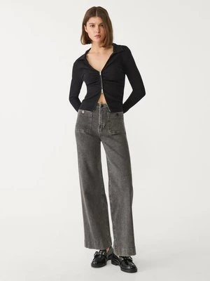 Stradivarius D77 Minimalistyczne jeansy z kieszeniami  CIEMNOSZARY DENIM