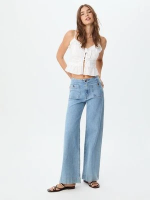 Stradivarius D77 Minimalistyczne jeansy z kieszeniami  ŚREDNIOJASNY NIEBIESKI DENIM