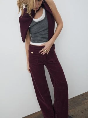 Stradivarius D77 minimalistyczne spodnie sztruksowe z kieszeniami  Wiśniowy