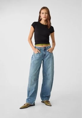 Stradivarius D82 jeansy balloon fit  Denimowy średni Dark Blue