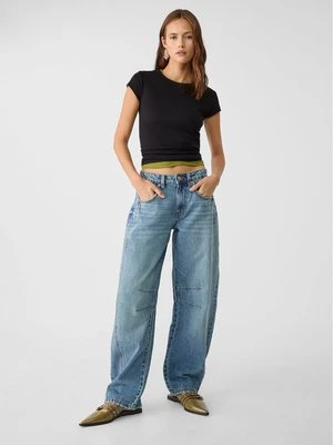 Stradivarius D82 jeansy balloon fit  Denimowy średni Dark Blue