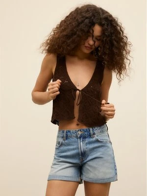 Stradivarius D83 Spodenki mom fit  Średni niebieski
