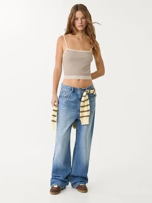 Stradivarius D88 Jeansy baggy z szerokimi nogawkami  ŚREDNI NIEBIESKI DENIM