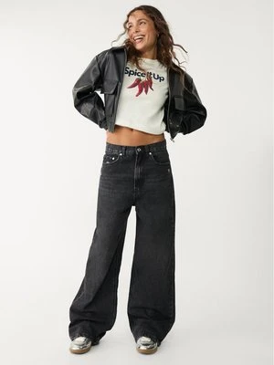 Stradivarius D88 jeansy o prostym kroju typu wide leg  Czarny sprany