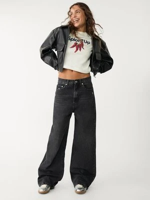 Stradivarius D88 jeansy o prostym kroju typu wide leg  CZARNY DENIM