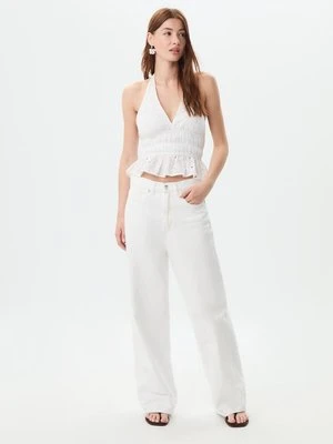 Stradivarius D88 jeansy o prostym kroju typu wide leg  Ecru