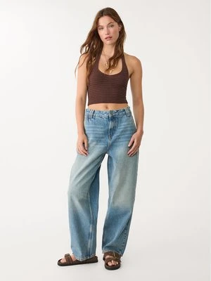 Stradivarius D89 Jeansy o luźnym kroju baggy barrel  Granatowy/wyblakły niebieski
