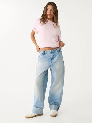 Stradivarius D89 Luźne jeansy baggy barrel  ŚREDNIOJASNY NIEBIESKI DENIM