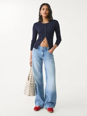 Stradivarius D91 Jeansy low wide leg  Niebieski denim