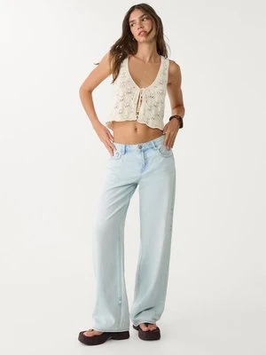 Stradivarius D91 Jeansy low wide leg  JASNONIEBIESKI DENIM