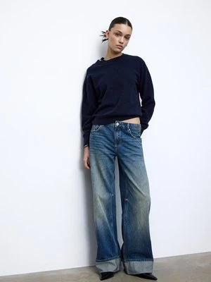 Stradivarius D91 Jeansy low wide leg  ŚREDNI NIEBIESKI DENIM