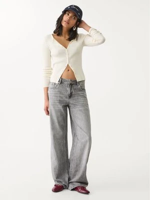 Stradivarius D91 Jeansy low wide leg  Średni szary