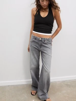 Stradivarius D91 Jeansy low wide leg  SZARY DENIM