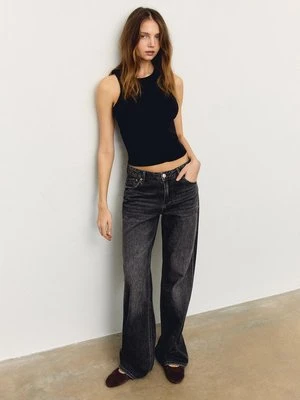 Stradivarius D91 Jeansy z niskim stanem i szerokimi nogawkami  CZARNY DENIM