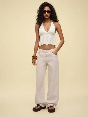 Stradivarius D91 Jeansy low wide leg diagonal  Szary