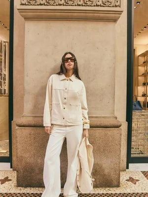 Stradivarius D91 Jeansy z niskim stanem i szerokimi nogawkami diagonal  Waniliowy