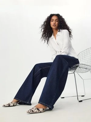 Stradivarius D91 Jeansy low wide leg  NIEBIESKI DENIM OVERDYED