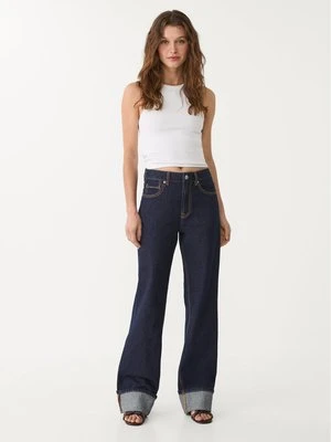 Stradivarius D92 jeansy o prostym kroju typu wide leg  Ciemnoniebieski