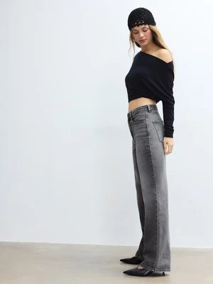 Stradivarius D92 jeansy o prostym kroju typu wide leg  CIEMNOSZARY DENIM