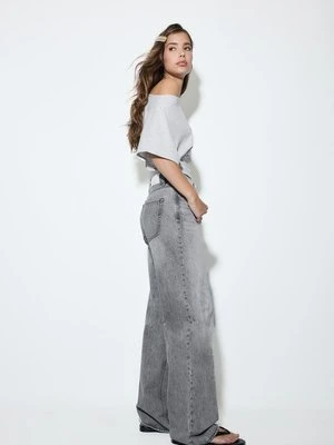 Stradivarius D92 jeansy o prostym kroju typu wide leg  CIEMNOSZARY DENIM